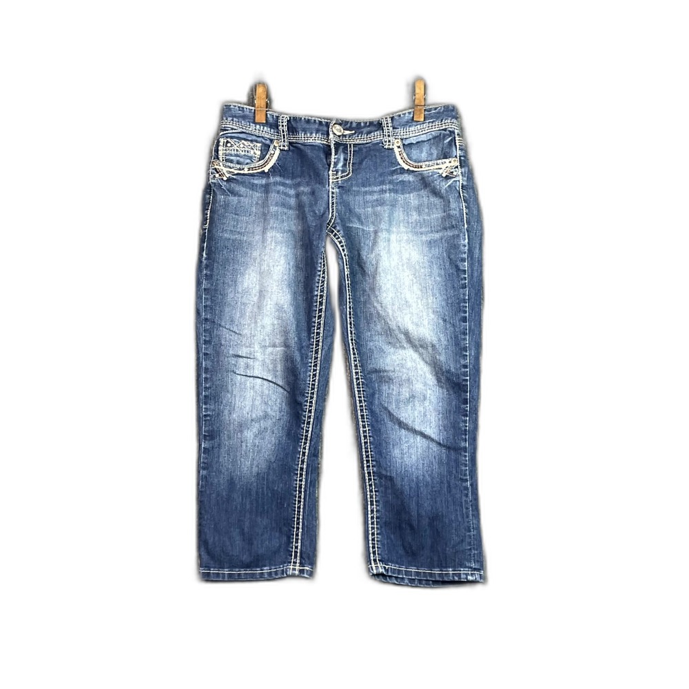 Maurices Capri Jeans Women 7/8 Denim Stretch Contrast Stitching Streetwear Skate